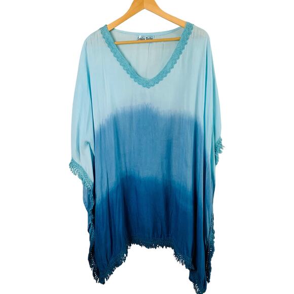 Jassica Taylor Plus Size OS Lace Fringe Trim Swim Cover Up V-Neck Beach Boho - Picture 1 of 8